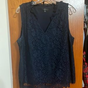 J Crew Navy Blue lace overlay tank top